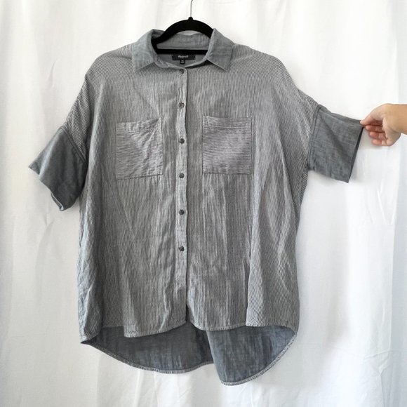 Madewell Navy Oversized Boxy Cotton Courier Shirt in Lilydale Stripe Sz XS - Picture 3 of 13